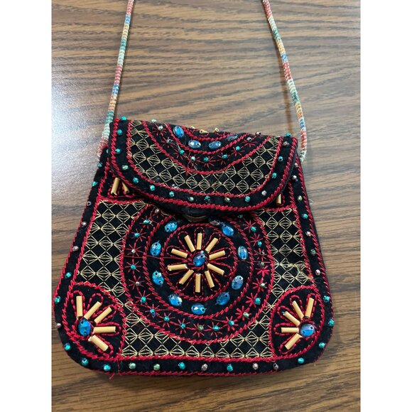 Small beaded crossbody bag red black blue - Picture 2 of 10